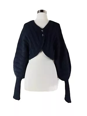 Vintage MODA INTERNATIONAL Black Angora Rabbit Balloon Sleeve Crop Sweater M • $50