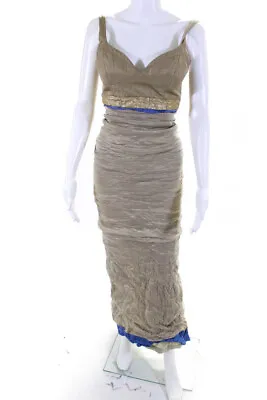 Nicole Miller Collection Womens Metallic Jacquard Taffeta Midi Dress Beige Sz 2 • $52.45