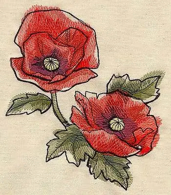 Painted Poppies  Stunning  Set Of 2 Bath Hand Towels Embroidered By Laura • £24.11