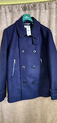 Lacoste Navy Wool Men's Pea Coat Button Down Coat XL • $100