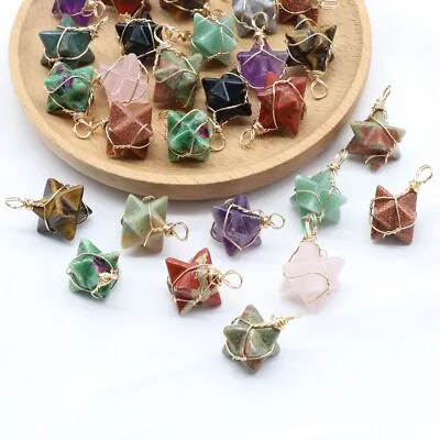 Hand Wrapped Gold Gemstone Merkaba Star Pendants For Making Jewelry Necklace • $5.99