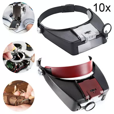 Magnifying Glass Headset LED Lights Head Headband Visor Magnifier Loupe W/Box 1x • £10.69