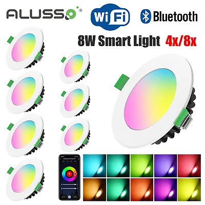 8W WiFi Smart LED Recessed Ceiling Light Bluetooth  RGB CCT 4x Downlight 70mm • £11.49