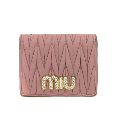 MIU MIU Logo Rhinestone Materase Gather Leather Bifold Wallet/9Y0123 • £0.80