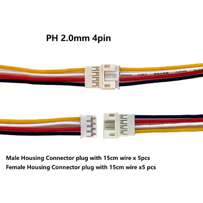 5 Sets JST PH 2.0mm 2/3/4/5/6 Pin Male-Female Connector Plug Wires Cables 150mm • £3.35