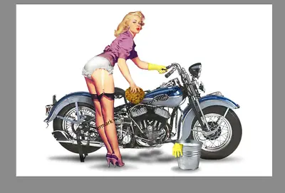 Vintage Harley Davidson Motorcycle PHOTO Poster Art Advertisement Pinup Girl  • $5.48