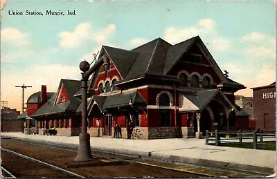 Postcard Union Railroad Station Depot In Muncie Indiana~4310 • $10