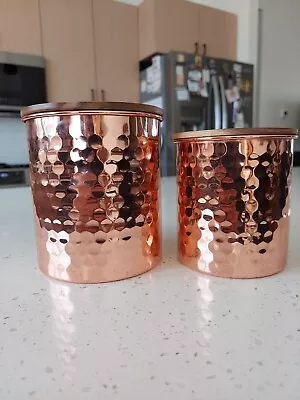 Uncommon James Hammered Copper Set Of 2 Canisters Kitchen Bathroom Storage • $14.99