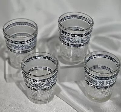 Vintage Jeanette Glasses Hellenic Blue Roman Greek Braid & Chariots Lot Of 4 • $25.99