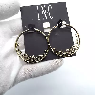 INC Rhinestone Star Hoop Dangle Earrings 1.5  Gold Tone • $11.99