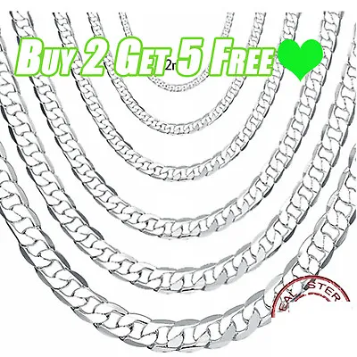 Genuine 925 Sterling Silver Curb Chain Necklace Lobster Clasp 74000+sold Inch Uk • £3.03