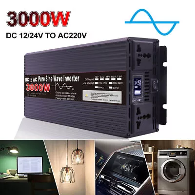 £89.95 • Buy 1000W 2000W Pure Sine Wave Power Inverter Converter DC 12V To 240V USB UK