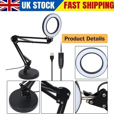 Beauty Glass With Magnifying Light Magnifier Lamp LED Lamp Desk 10X Stand • £13.89