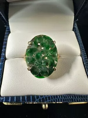 Vintage Women's 14K Yellow Gold Jadeite Jade Ring ~ Size 4.25 ~ 6.4 Grams • $329.99