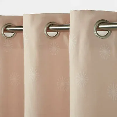 B&Q Light Pink Embroidered White Star Burst Motif Ring / Eyelet Top Curtain X1  • £16.99