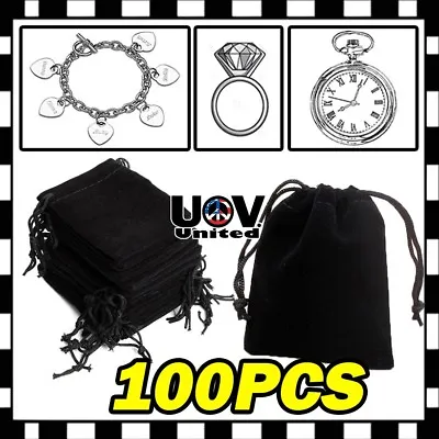 100 Black Velvet Drawstring Velour Pouch Jewelry Baggie Ring Gift Bag Pouch Set • $8.20