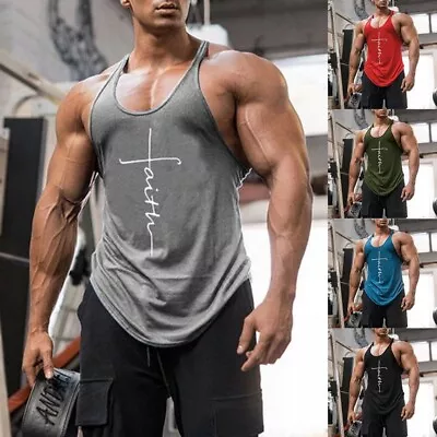 £3.56 • Buy Men's Gym Vest Racerback Bodybuilding Muscle Stringer Plain Tank Top,Fitness UK