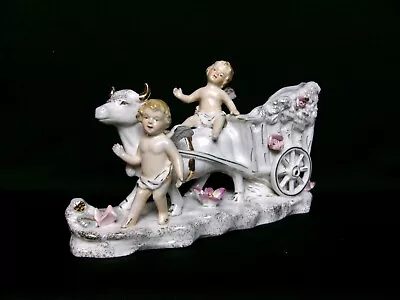 Ornate 9” Vintage Hand Painted Porcelain Cherubs On Chariot Cart Figurine JAPAN • $19.95