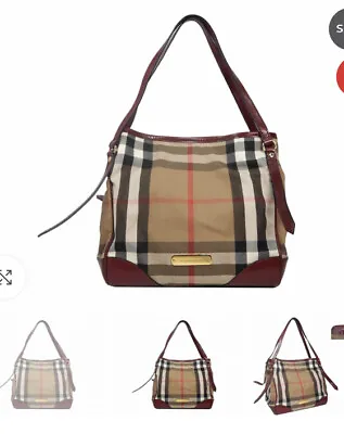 Burberry Small Bridle House Check With Red Leather Trim Document Tote Bag • $350