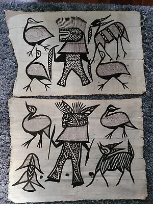 2 Vintage African Senufo Korhogo Mud Cloth Tapestry Figural Ivory Coast • $74.99