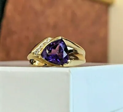 2CT Trillion Lab Created Amethyst Solitaire Men's Ring 14k Yellow Gold Finish • $84.49