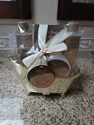 White Rose Jasmine Spa Set In An Elegant Gold Tub Award Winning Bath & Body Set. • $18