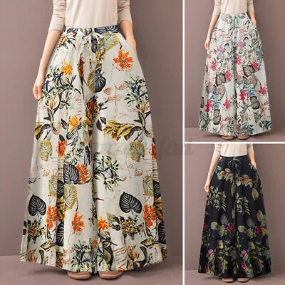 ZANZEA 8-24 Women Flare Wide Leg Pants Floral Trousers Culottes Palazzo Pants • $23.93