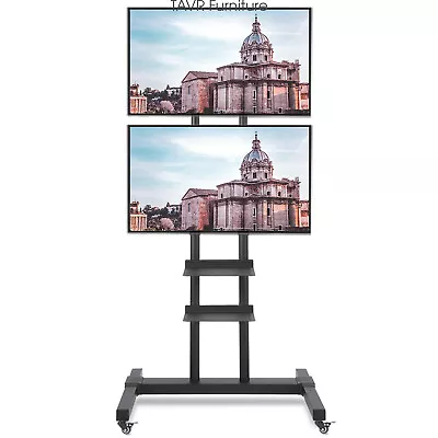 Dual Mobile TV Stand Rolling TV Cart Two  Brackets With Wheel For 32-70 Inch TV • $72.99