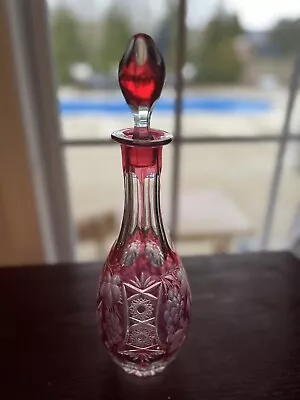 Vintage Traube Cranberry Cased Cut-to-Clear Cut Crystal 12.25Decanter Nachtmann • $52