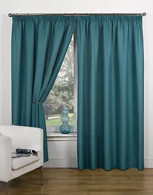 Teal 66  X 72  Pencil Pleat Unlined Ready Made Curtains Polycotton • £25.99