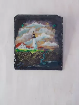 Nautical Decor Hand Painted Of Bass Harbor Light House On Vintage Slate • $28