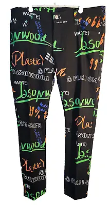 NWT BIEPA Men's Jeans 1980 Black Punk Print Abstract Recycle Message Size 38 • $68.01