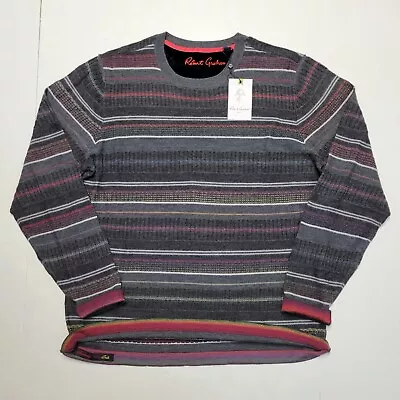 ROBERT GRAHAM Frank Men's 2XL Gray Multicolor Striped Merino 100% Wool Sweater • $78