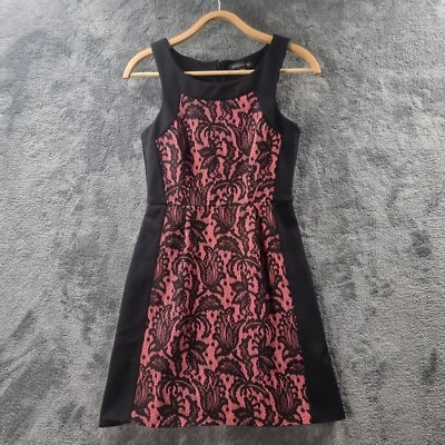 $28.95 • Buy FOREVER NEW Womens Dress Size 8 Black Pink Lace Stretch Knit Sleeveless A-line