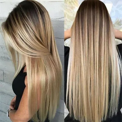 Women Real Long Straight Hair Wigs Ladies Natural Ombre Blonde Cosplay Full Wig • $14.22