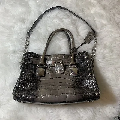 Michael Kors Hamilton Studded Crocodile Brown Leather Handbag GUC • $65