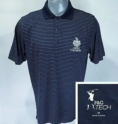 F&G Tech M Medium Golf Shirt Polo Short Sleeve Navy Striped - Trump Turnberry • $26.99