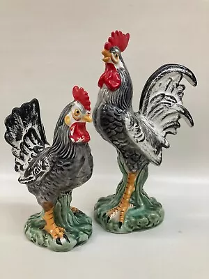 Napco Hand Painted Rooster And Hen Figurines Japan Cottagecore Farmhouse • $19.95