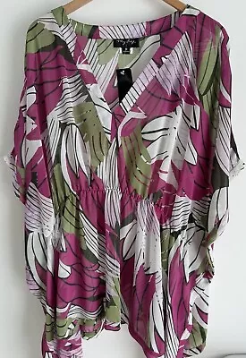 MY SIZE Plus Size Medium 18-20 Kaftan Tunic Pink White Green Floral NEW TAGS • $20