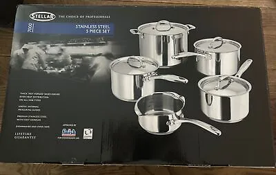 Stellar 7000 S7F4 Set Of 5 Stainless Steel Pans Induction Dishwasher Safe New • £99