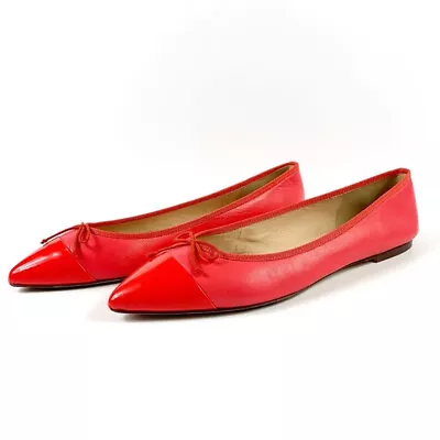 J. Crew Size 9.5 Gemma Cap Toe Pointed Leather Flats Shoes Coral Sunset • $49.88