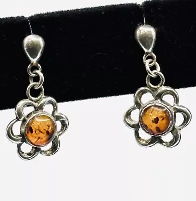 Amber Earrings Sterling Silver Vintage • $20