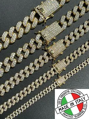 Real Miami Cuban Link Chain Iced CZ Gold Plated 925 Silver Necklace Hip Hop • $294.74
