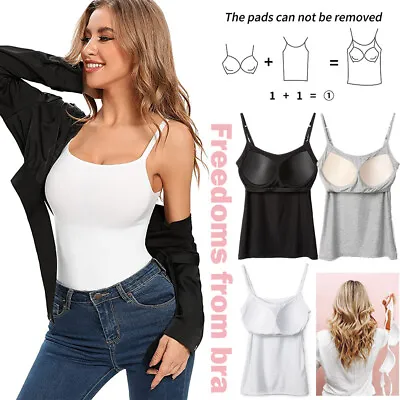 Women Tank Tops Adjustable Strap Camisole With Built In Padded Bra Vest Cami FAN • £15.99