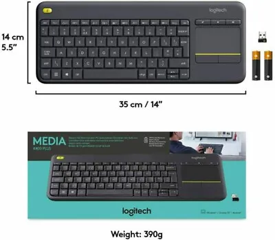 Logitech Wireless Keyboard K400 Plus PC-to-TV Control Touch Pad Mouse Combo AU • $76.75