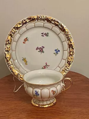 Meissen X Form Cup & Dessert Plate With Scattered Flowers • $79