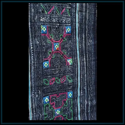 Vintage Embroidered Batik Hand-drawn Sustainable Indigo Dyed Hmong Textile Art • $39.99