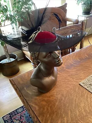 Vintage Sonni San Francisco Red Velvet HAT W/feathers Sequins Kentucky Derby • $32
