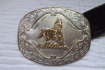 Vintage Metal Belt Buckle Silver And Brass Montana Silversmiths  HORSE    SEE • $35