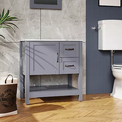 30in Gray Bathroom Vanity With Mirror And Top Only，with Two Drawers And Door • $314.94